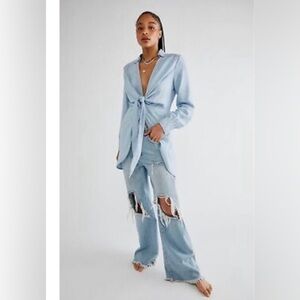Free People Light Blue Textured Top